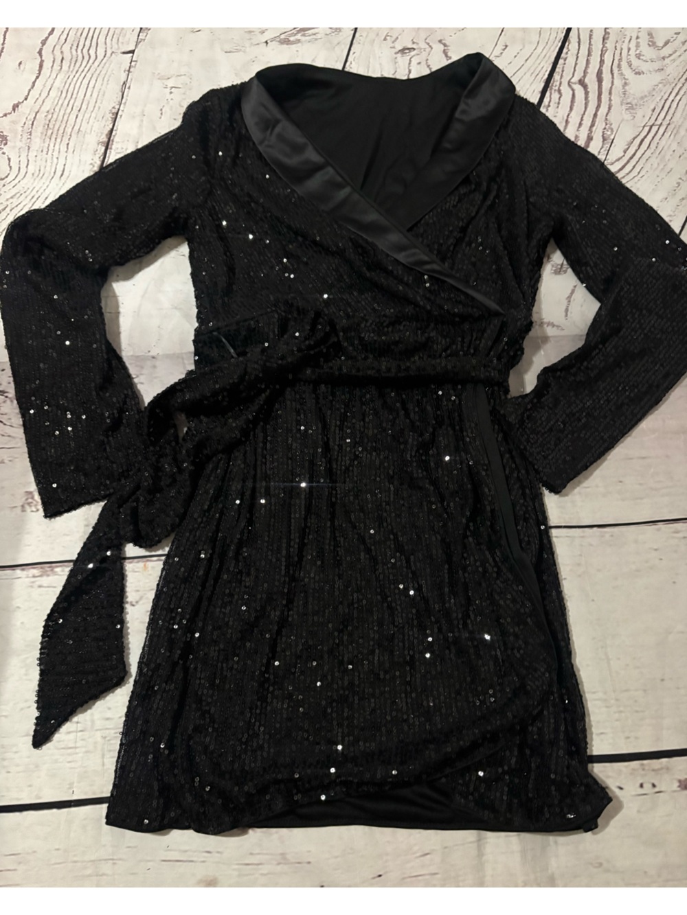 Black Sequin Wrap Dress - Elegant Women's Evening Dress small